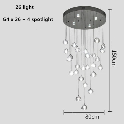 26 light D80cm Виллы нерегулярные Метеор G4 Люминесцентная светодиодная люстра Хрустальная GU10 прожектор кулон внутреннее освещение, люстры - Цвет абажура: 26 light D80cm