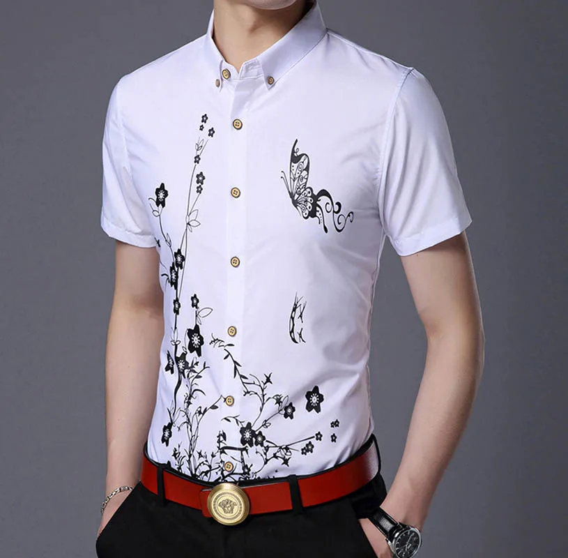 summer new arrive men casual floral short sleeve s...
