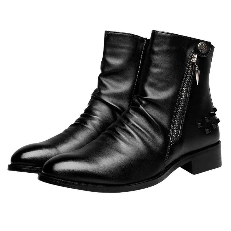 c3 Masculino Quadrado Thin Calcanhar Botas Fleece Dedo High Moda Fleece Inverno Homens Couro Grossa C2 Increased Street c4 Lã Além Rebites c1 Veludo De Quente Increased Martin Apontado q6zBxRnxw