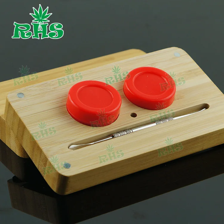 

14ml Bamboo Bho Concentrate Container Kit Non-Stick Silicone Container for Wax Oil Shatter Weed FDA Approval 2sets