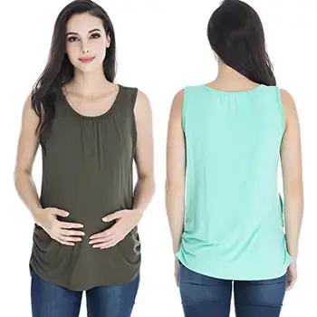

Round Neck Sleeveless Maternity Vest Top Breastfeeding T-Shirt