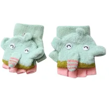 Теплые зимние теплые перчатки с откидным верхом для маленьких мальчиков и девочек, с изображением животных, маленьких слонов, рождественский подарок