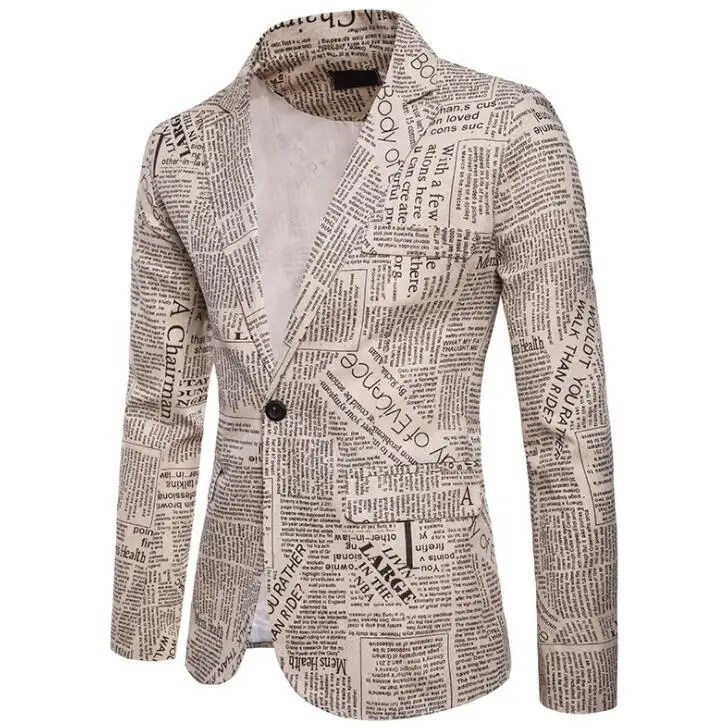 

suits men blazer Newspaper body style design a buckle clothes masculino slim fit casaco jaqueta masculina coats mens jacket