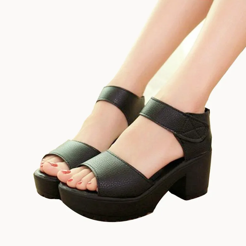 ZHENZHOU/Женская обувь; коллекция года; летние женские босоножки; обувь на высоком каблуке 7 см; Босоножки на платформе с открытым носком на толстом каблуке; цвет белый - Цвет: 901  black
