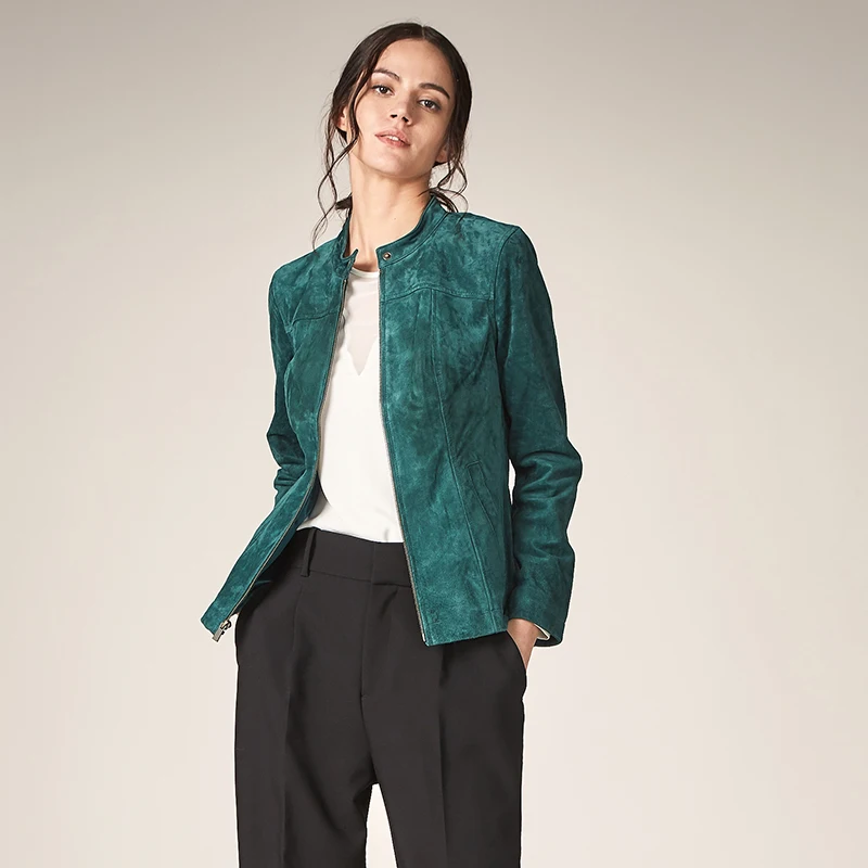 ESCALIER Autumn Women Genuine Leather Jackets Casual Pigskin Plus Size Outerwear Green Long Sleeve Women Basic jacket Coats