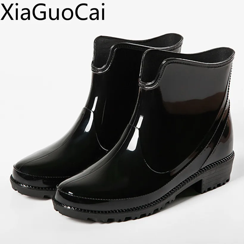 

Fashion Women Rain Boots Waterproof Non-slip Rubber Shoes PVC Female Rain Boots Waterproof Low Tube Lightweight Black Boots