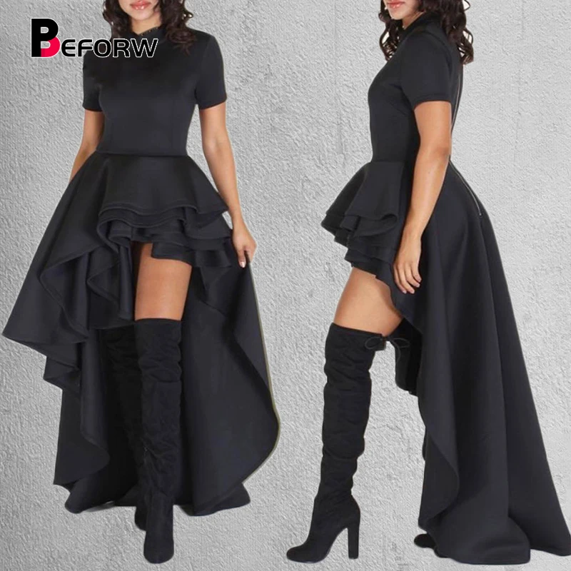 BEFORW 2018 Круглая шея Короткий рукав платье женская одежда мода нерегулярный