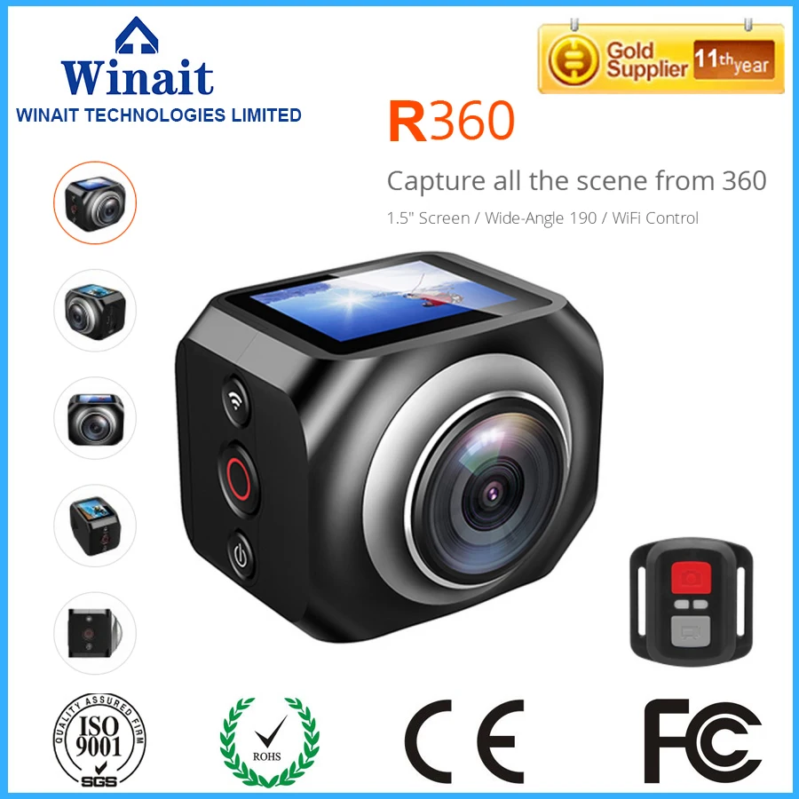 360 Camera Wifi Mini Panoramic Camera Ultra HD Camera 360 Degree Waterproof Sport Driving VR Camera 1440p/30fps with Battery