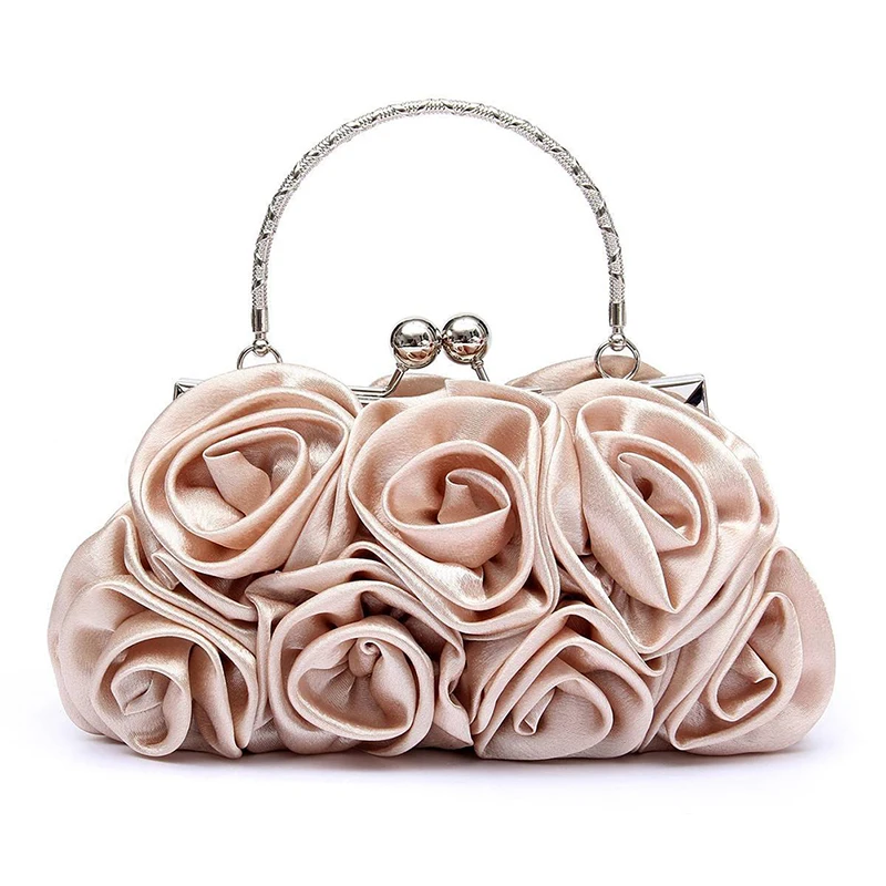 

Floral Ladies Clutch Bag Women Evening Party Bag Prom Bridal Diamante Baguette Apricot