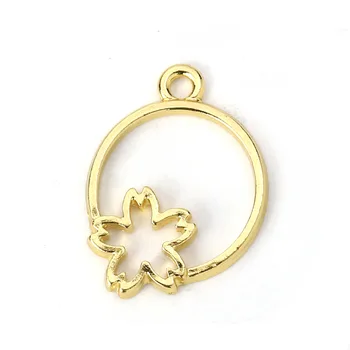 

Doreen Box Zinc Based Alloy Open Back Bezel Pendants For Resin Gold Color Round Flower Accessories 25mm(1") x 19mm( 6/8"), 5 PCs