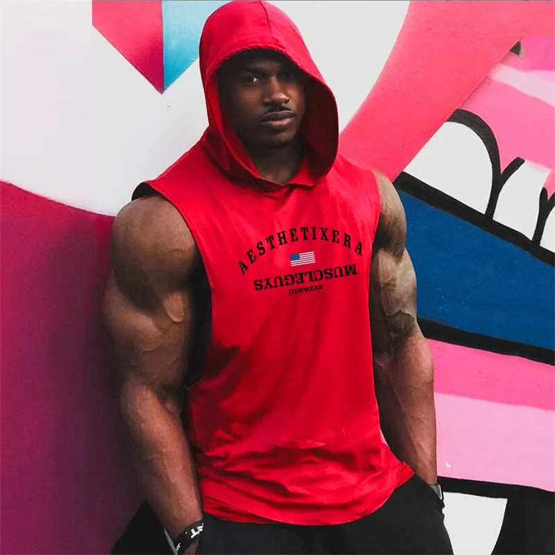 Burlady Musculation Homme à Capuche Sport Fitness Gym T-Shirt Gilet sans Manche