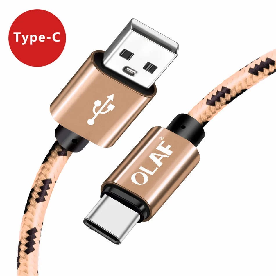 Олаф Micro USB кабель 2.1A Быстрая зарядка и синхронизация данных кабели для samsung нейлоновая оплетка type-C USB C кабель для huawei mate 20 Pro - Цвет: Gold For Type C