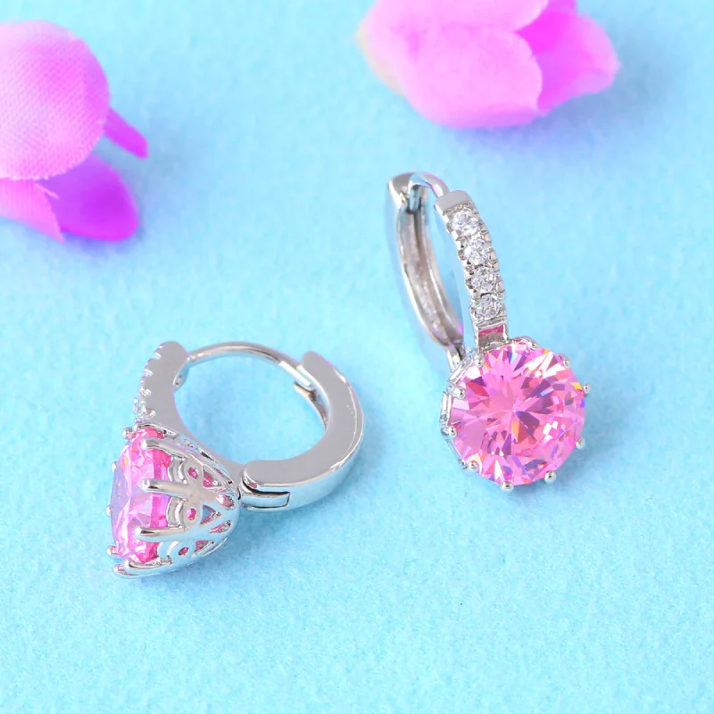 Красивый розовый Цирконий супер Suppiler серебро модные серьги-кольца ювелирные изделия для дам JE1035A