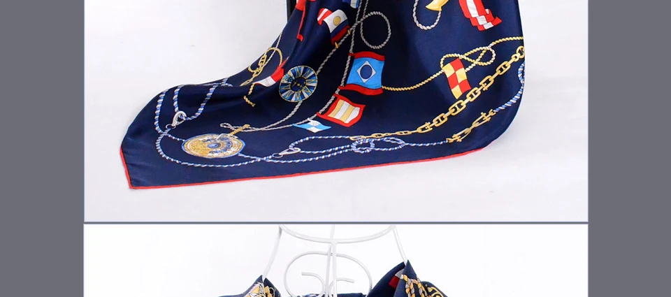 [Bysifa] Темно-синие Для женщин шелковый шарф платок обертывания Новый Дизайн бренд цепи цветы дамы twill квадратный Шарфы для женщин для зимы