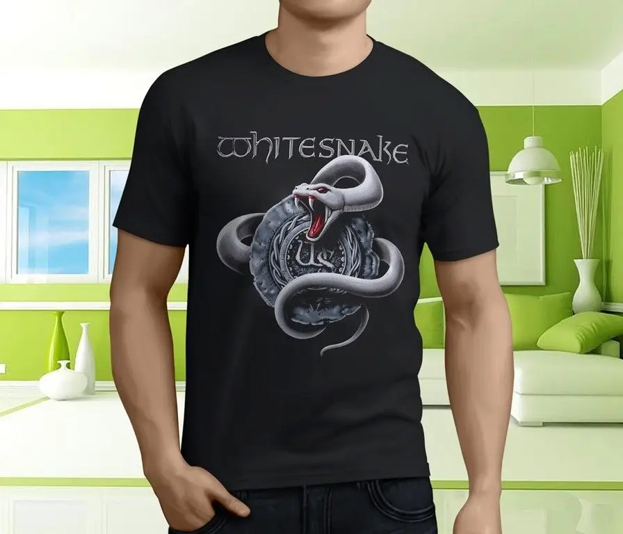 

New Cool WHITE SNAKE whitesnake Heavy Metal Rock Men's Black T-Shirt Size S-3XL