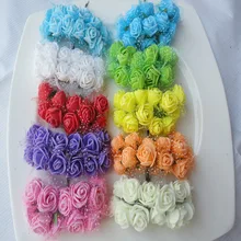 144pcs Diameter 2cm Head Multicolor PE Rose Foam Mini Artificial silk Flowers Bouquet Solid Color Wedding