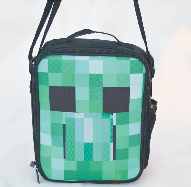 2016 Hight quality cartoon minecraft messenger lunch bag for teenagers anime cross body handbag minecraft lunch