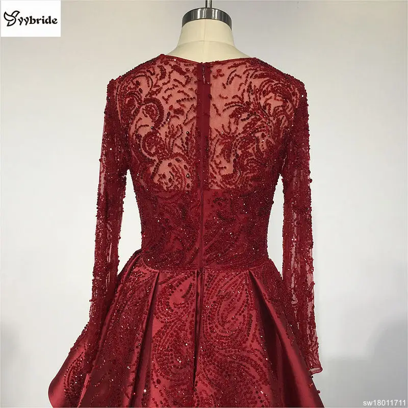 Серунт на заказ сексуальные красные платья с круглым вырезом с длинными рукавами юбка с разрезом Поезд красное свадебное платье vestidos de festa