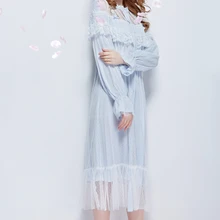 Платье Лолиты ночная рубашка женская белая длинная Пижама принцесса одежда для сна с длинным рукавом весеннее платье Ночная рубашка w283
