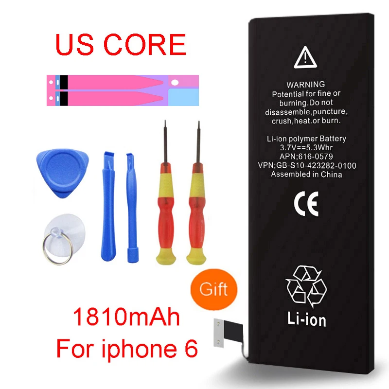 

High Quality A+ Battery Real Capacity 1810 Replacement Li-ion Battery With Tools for iphone 6 0 Cycle 1 year warranty