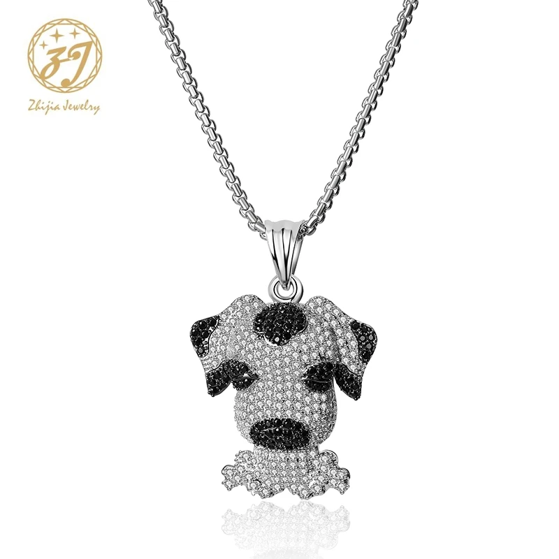 

Zhijia 2019 new trendy cute dog pendant necklace for women men top luxury shiny full crystal rhinestone jewelry party gifts