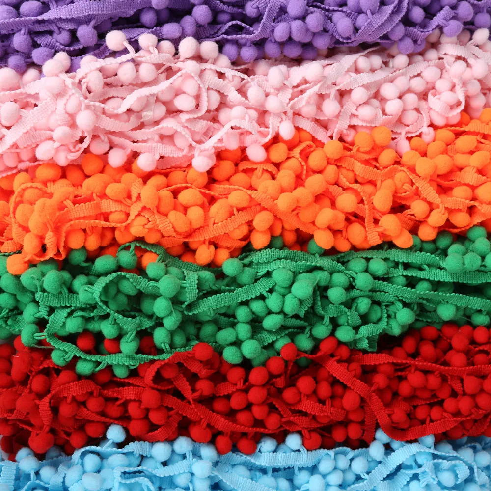 

5yards/lot 10mm Pom Pom Trim Ball Braid Lace Fringe Ribbons Fabric DIY Sewing Handmade Accessory