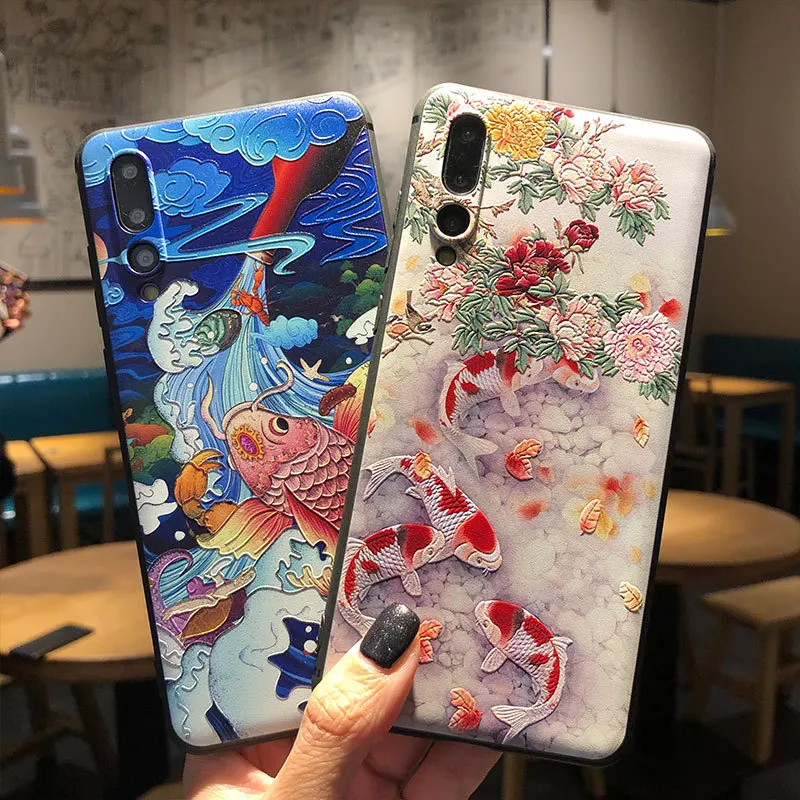 

Vintage Phone Case For Xiaomi 8SE 8 6X MIX2 MIX2S Custom Soft TPU Cover Chinese Style Classic Retro Fish Carp Cell Phone Shell