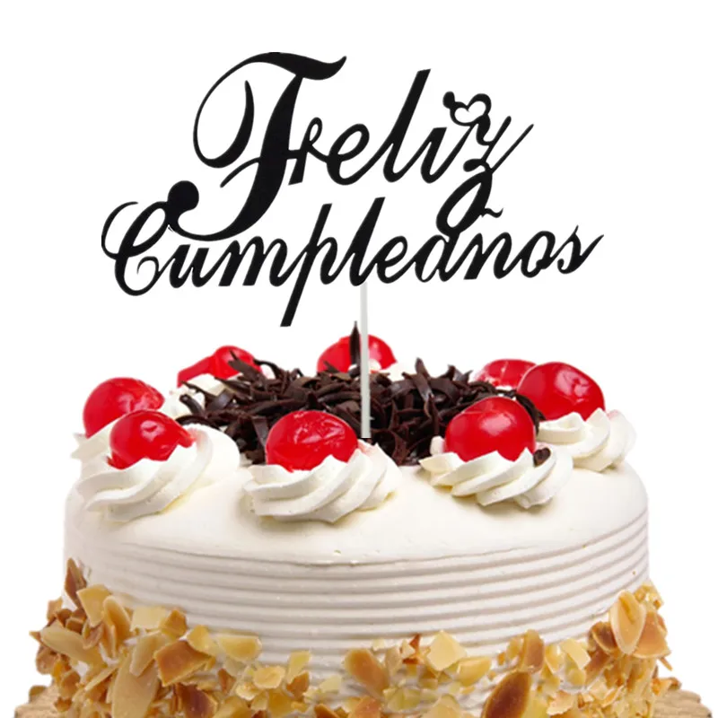 Топпер для торта Bonne Fete французский русский с днем рождения испанский Feliz Cumpleanos флажки для торта День Рождения Торт Декор на заказ - Цвет: black