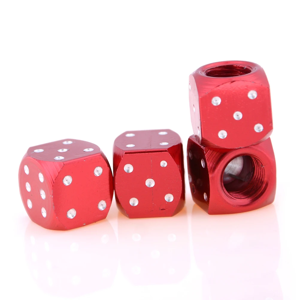 4PCS Bike Bicycle Accessories Delicate Red Color Dice Tire Air Valve Stem Caps for Car Truck Bike ATV Wheel Rims