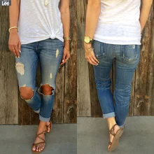 Jeans Woman Real Cotton Light Zipper Fly Low Hole Button 2016 New Women Pencil Pants Stretch