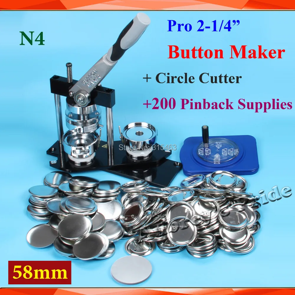 N4 2-1/" 58 мм Button Maker+ Исправлена 8 Размеры циркуль+ 200 компл. Металл Pinback кнопка Знак машина