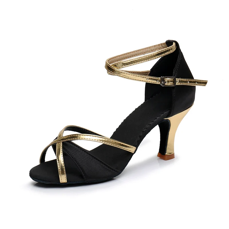 Alharbi/Женская обувь для латинских танцев; женская обувь для латинских танцев; бальное Танго Сальса; Танцевальная обувь на каблуке 5 см и 7 см - Цвет: Black 7cm heel