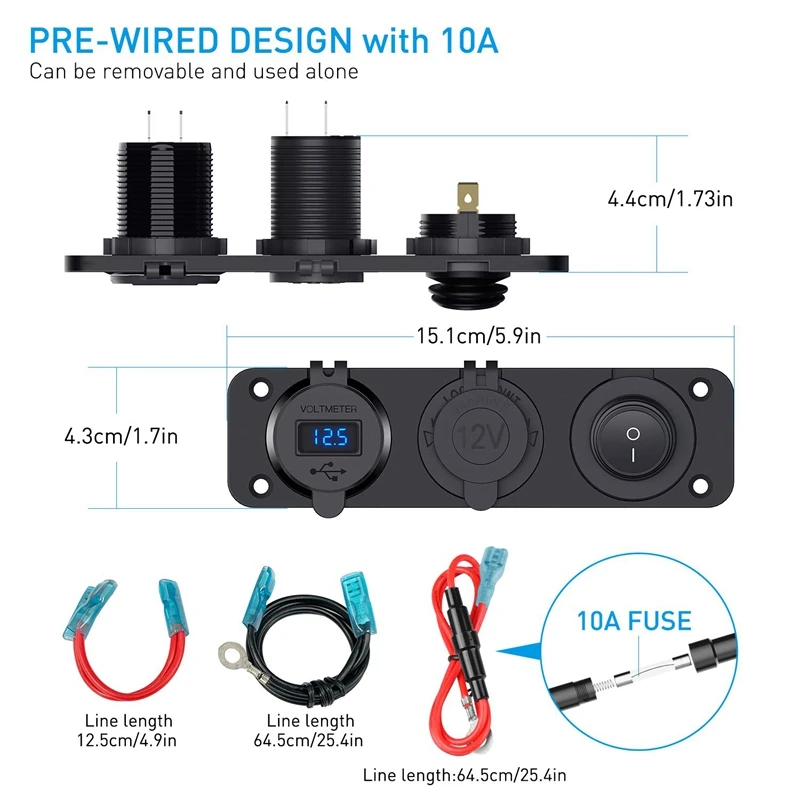 New-Dual Qc3.0 Cigarette Lighter Socket Distributor, 250W Waterproof 12V Dual Usb Charger Power Adapter Socket, With Aluminum