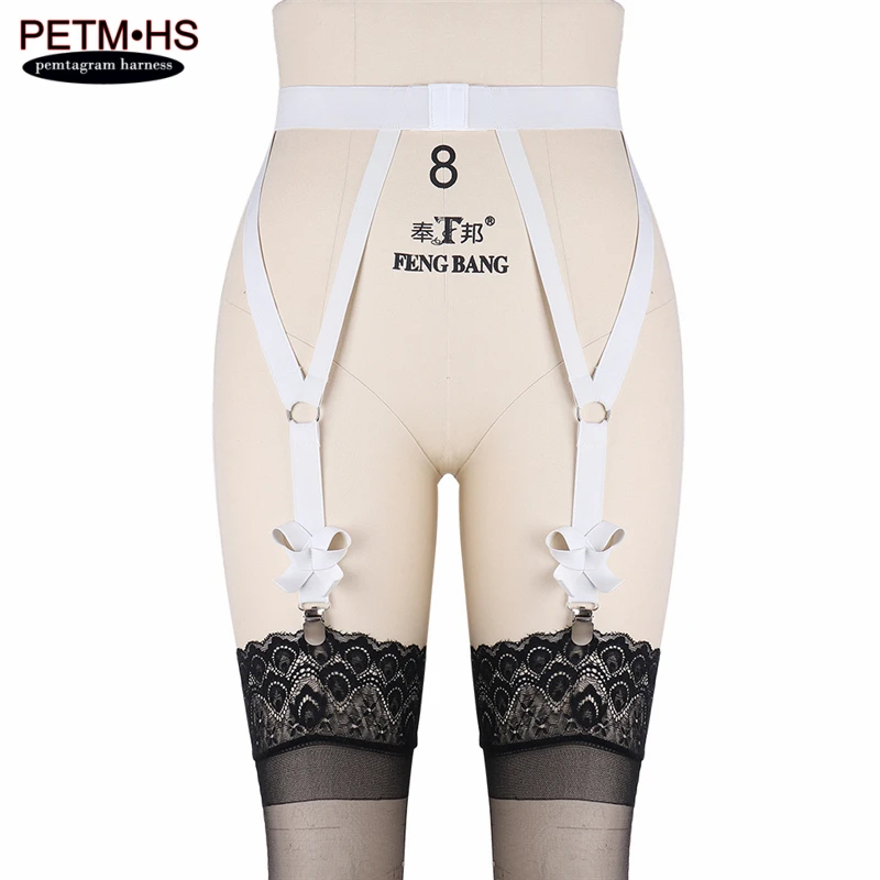 

Womens Sexy Harness Garter Belt White High Waist Bondage Body Harness Lingerie Goth Harajuku Stocking Suspender Thigh Metal clip