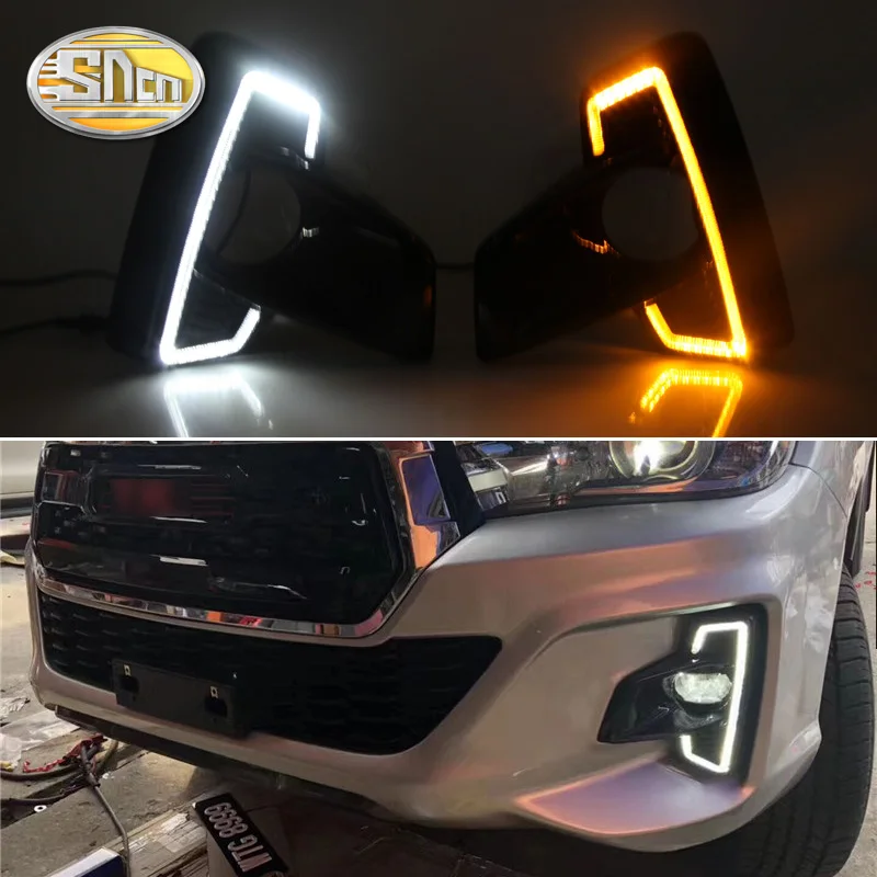 

2PCS LED Daytime Running Light For Toyota Hilux Revo Rocco 2018 2019 Yellow Turn Signal Function 12V Car DRL Fog Lamp Decoration