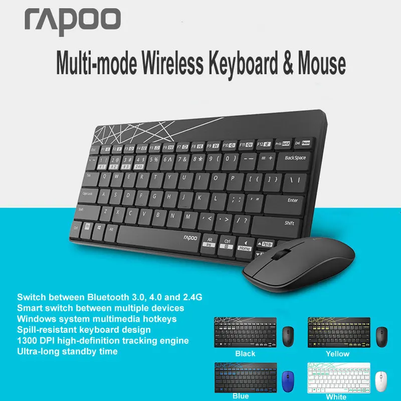 Rapoo 8000M многомодовая Бесшумная Беспроводная клавиатура мышь комбо Bluetooth 3,0& 4,0 RF 2,4G переключение между 3 устройствами