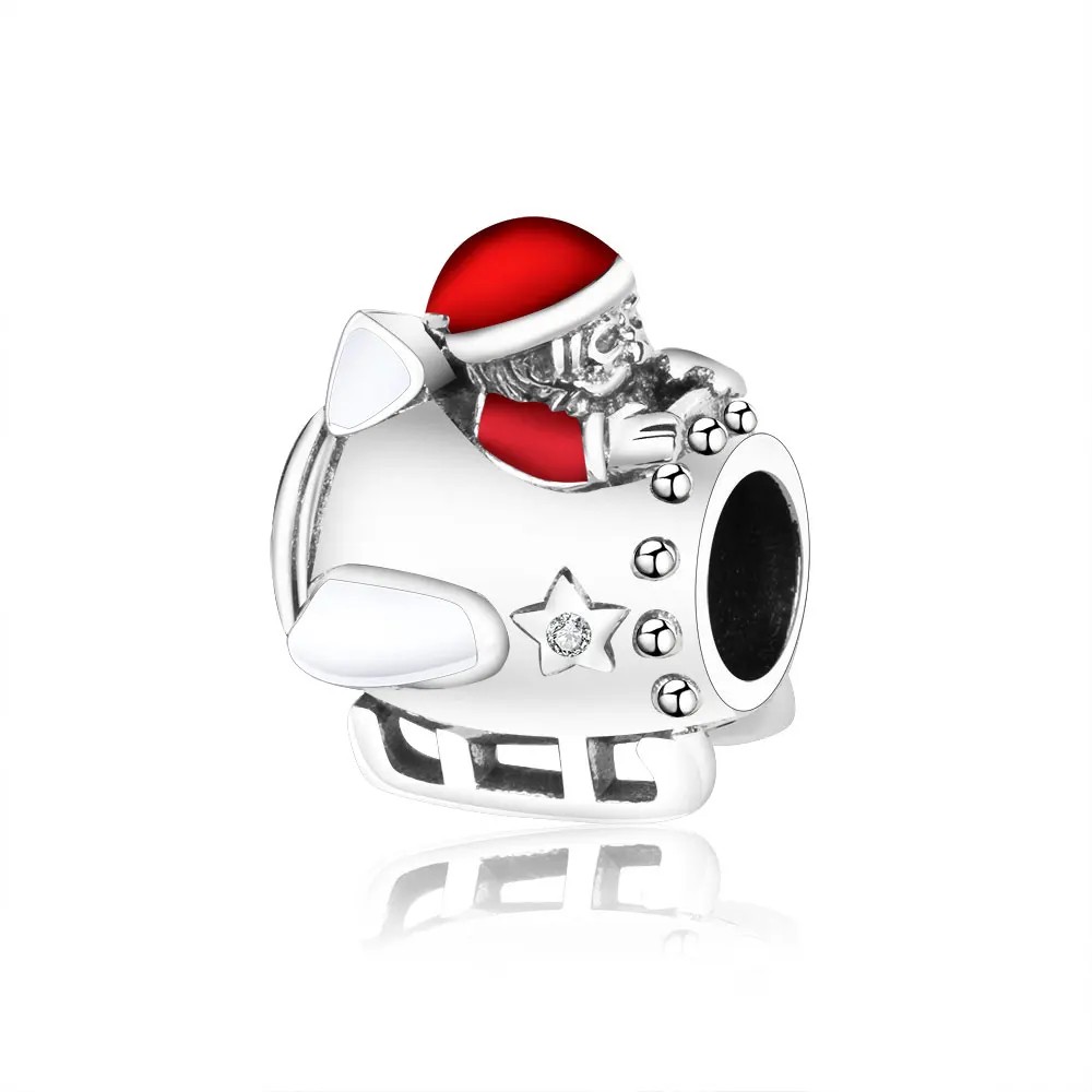 Санты на санях, талисманы на удачу, бусины, подходят к оригинальному браслету Pandora, 925 серебряные бусины,, зима, год, Рождество, сделай сам, подарок - Цвет: PPOS922