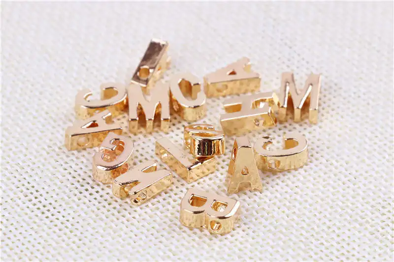 

Slide Capital letters beads, gold and silver alphabet charms small hole handmade DIY alloy jewelry accessories initial pendant