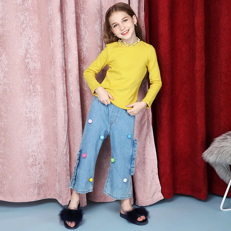 

Girls' jeans slacks autumn suits, children's fashionable legs.