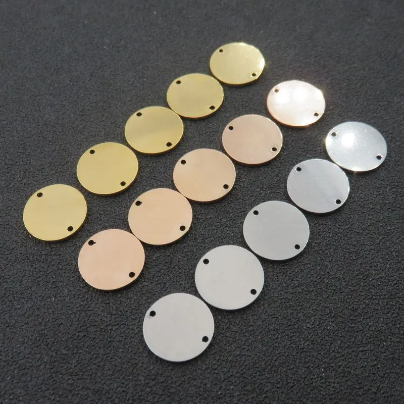 3 цвета 12 мм 2 отверстия из нержавеющей стали диск Круглые Пустые бирки DIY логотип ювелирных изделий
