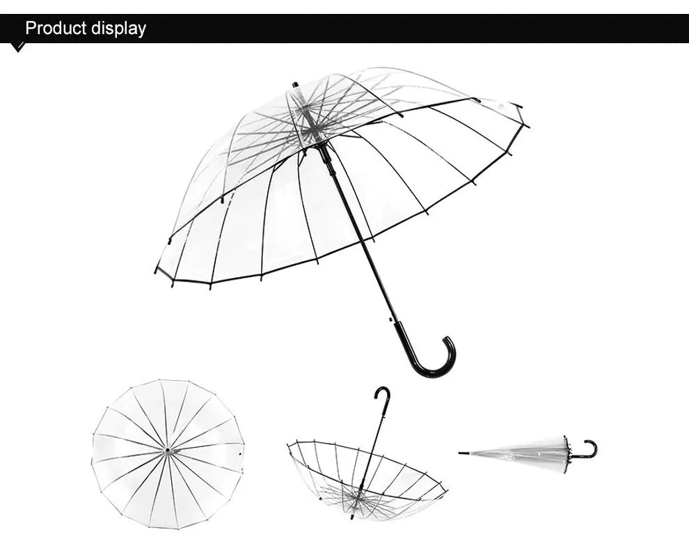 FGHGF, высокое качество, большая длинная ручка, 16 ребер, прозрачный зонт, мужской, женский, от дождя, модный, Одноцветный, автоматический, креативный, дождливый, прозрачный