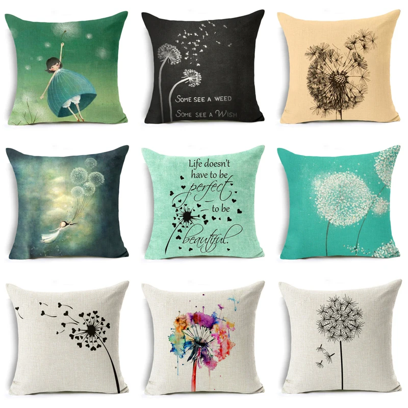 

NEW Dandelion Cushion Cover Free Fly White Moral Throw Pillow Cover Cotton Linen Pillowcase Decorative Cushion Cover for Sofa