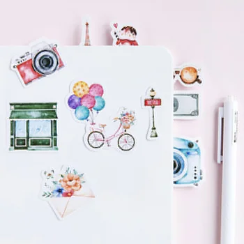 

Cute DIY Decoration Adhesive Stickers for Seal Labels Scrapbooking Traveling Diary with Boat Bike Camera Balloon Clock Pattern