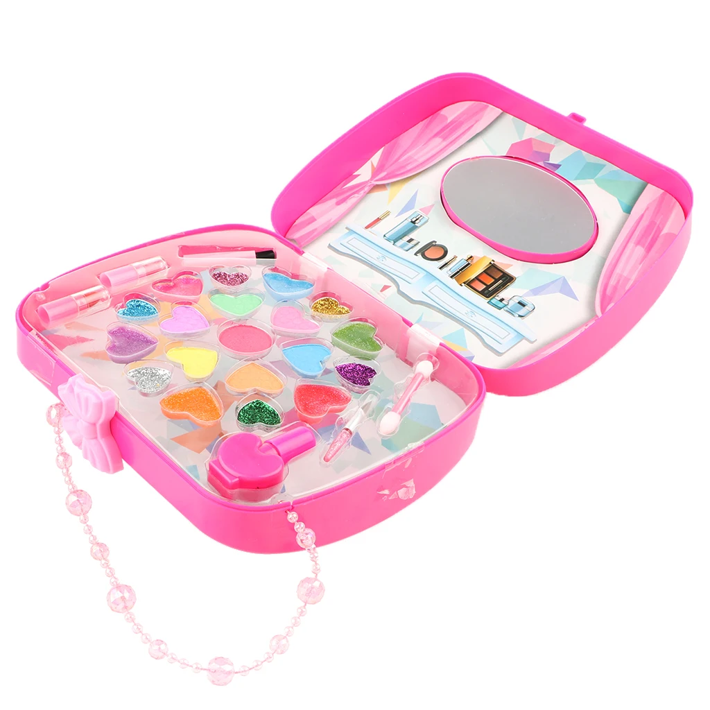 Kids Makeup Jewelry Box For Girl – Safe Washable Princess Cosmetics Set Eyeshadows, Lipstick, Nail Polish Beauty Set