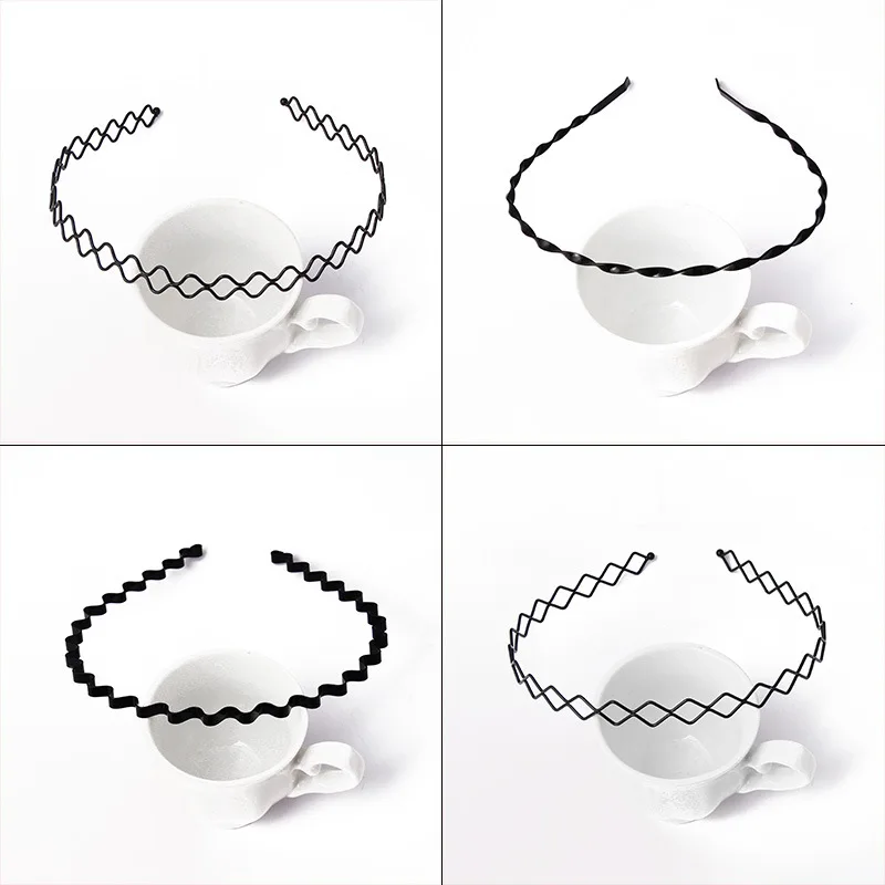 4 Pcs Lot New Man Fashion Hair Accessories for Women Metal Wave Hairbands Solid Black Girl