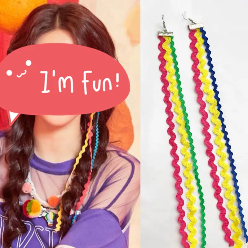 

Trendy Handmade Colorful Rainbow Ribbon Long Earrings Sweet Tassels Earrings Temperament Girl Funny Party Jewelry