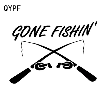 

QYPF 15.8CM*11.2CM Personality Vinyl Accessories Gone Fishing Car Sticker Decal Black Silver C15-3269