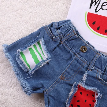 Fashion New Toddler Kids Baby Girl Sleeveless Watermelon Vest Tops+Ripped Denim Shorts Jeans 2PCS Outfits Summer Clothes Set 5