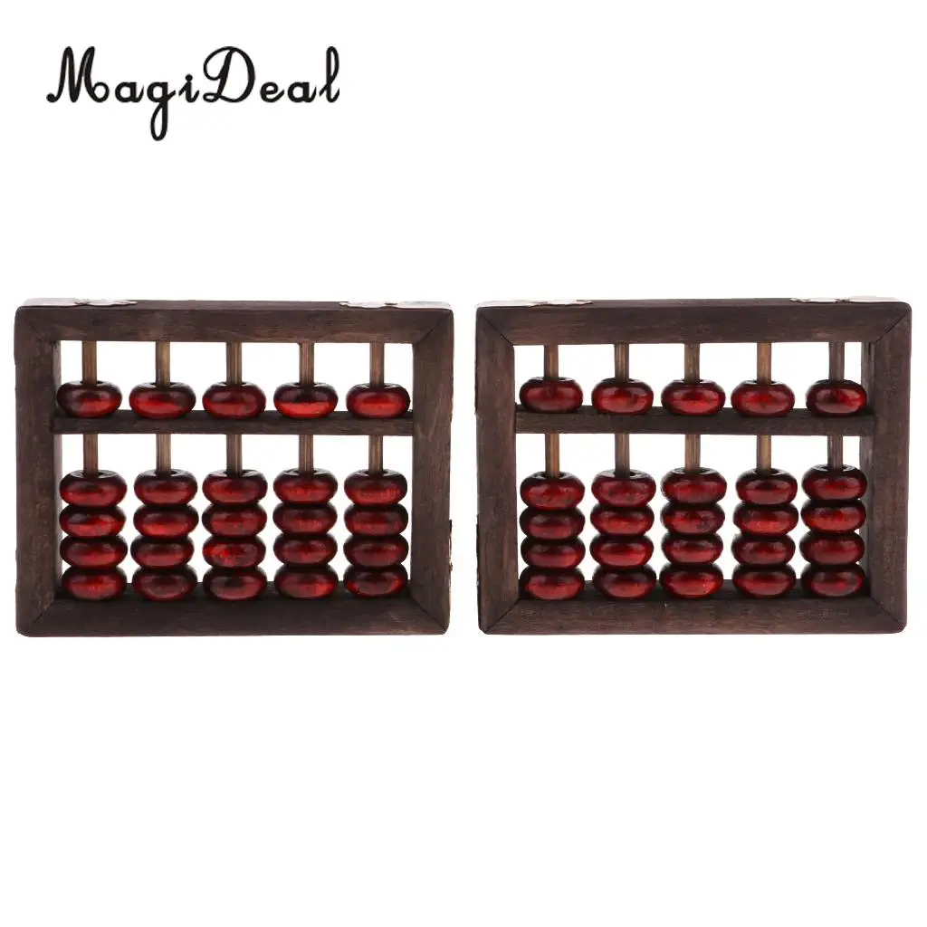 MagiDeal 2Pcs Vintage Chinese Wooden Bead Arithmetic Abacus 5 Rows Calculator Counting Tool w/ Box