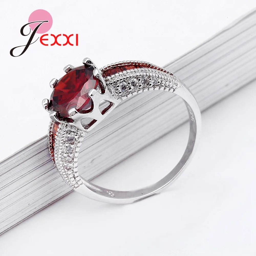 Giemi Luxury Red Crystal Anniversary Party Ring For Girl Popular 925 Sterling Silver Rings For Women 2019 New Female Accessory